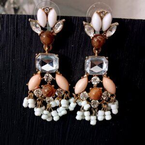 LEE By LEE ANGEL 12KT GP Gold Neutral Tone Bead/Cabochon/Crystal Drop Earrings